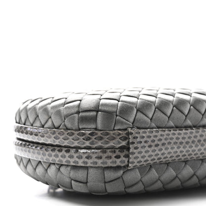 Bottega Veneta Silk Faille Intrecciato Raffia Knot Clutch Argento 8 of 9