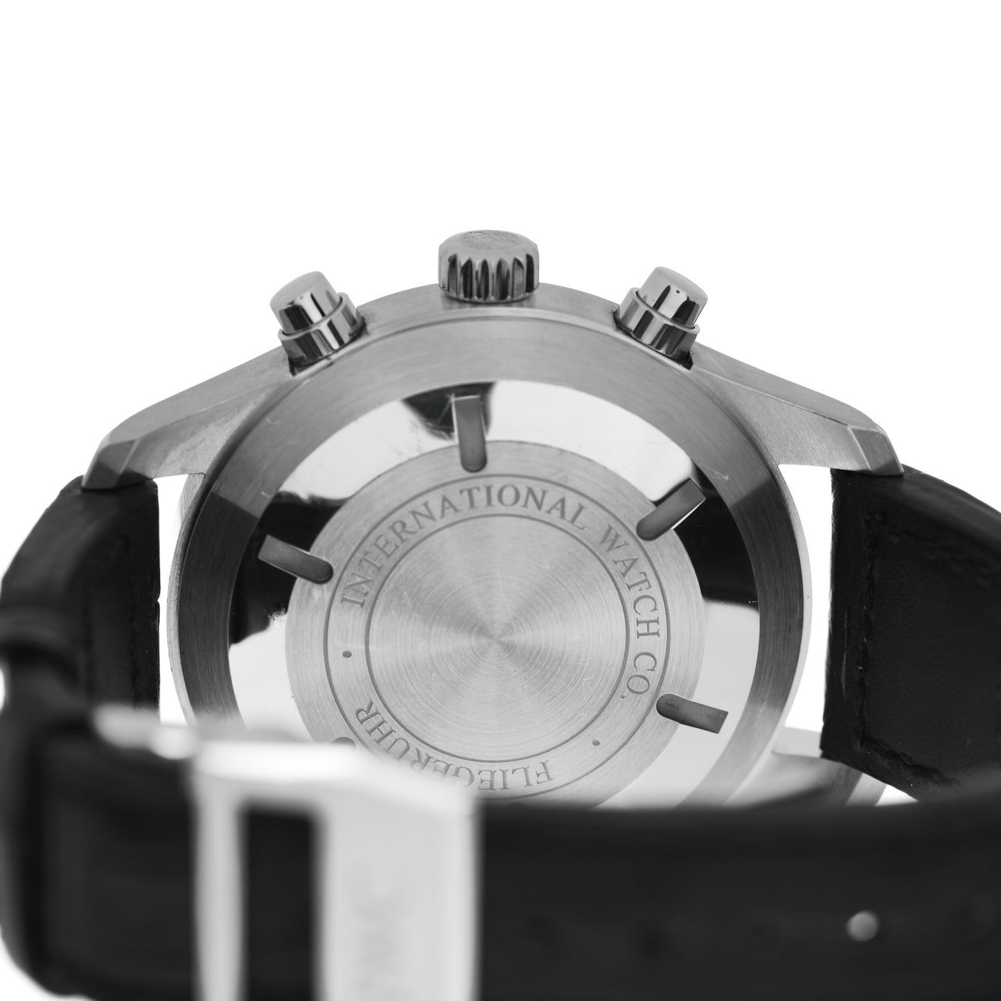 Stainless Steel Alligator 46mm Double Chronograph Pilot Automatic Watch Black IW377801