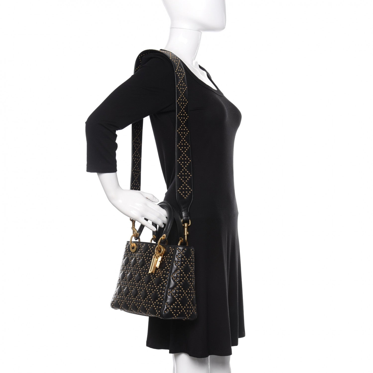 Christian Dior Calfskin Cannage Studded Medium Supple Lady Dior Black 2 of 9