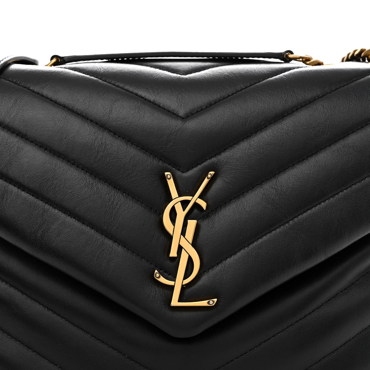 Calfskin Y Quilted Monogram Medium Loulou Chain Satchel Black