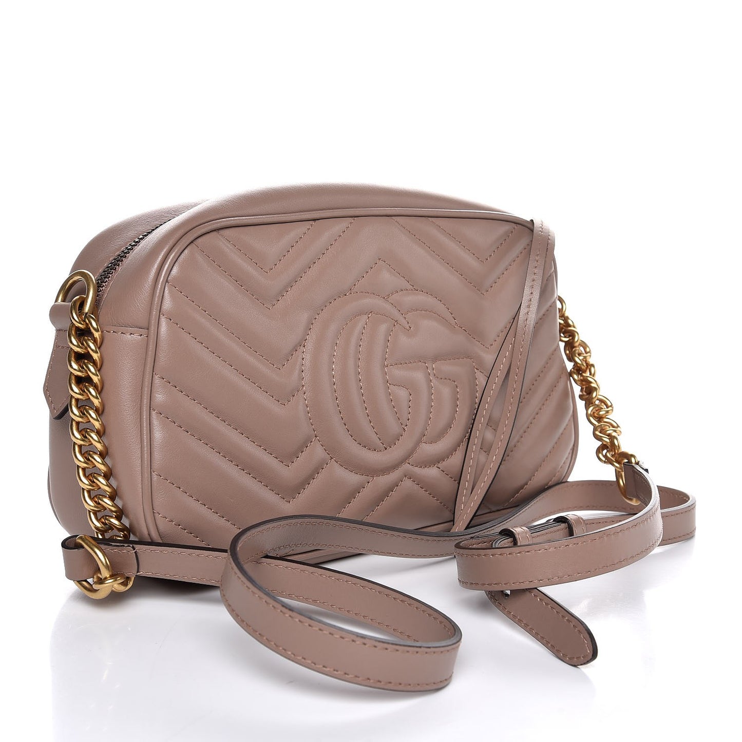 Calfskin Matelasse Small GG Marmont Chain Shoulder Bag Taupe