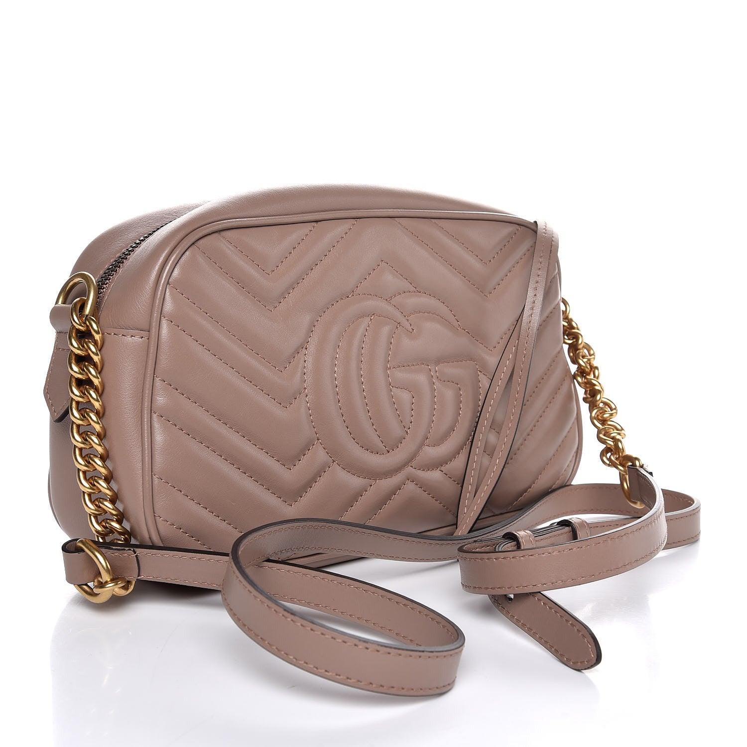 Gucci Calfskin Matelasse Small GG Marmont Chain Shoulder Bag Taupe 3 of 7