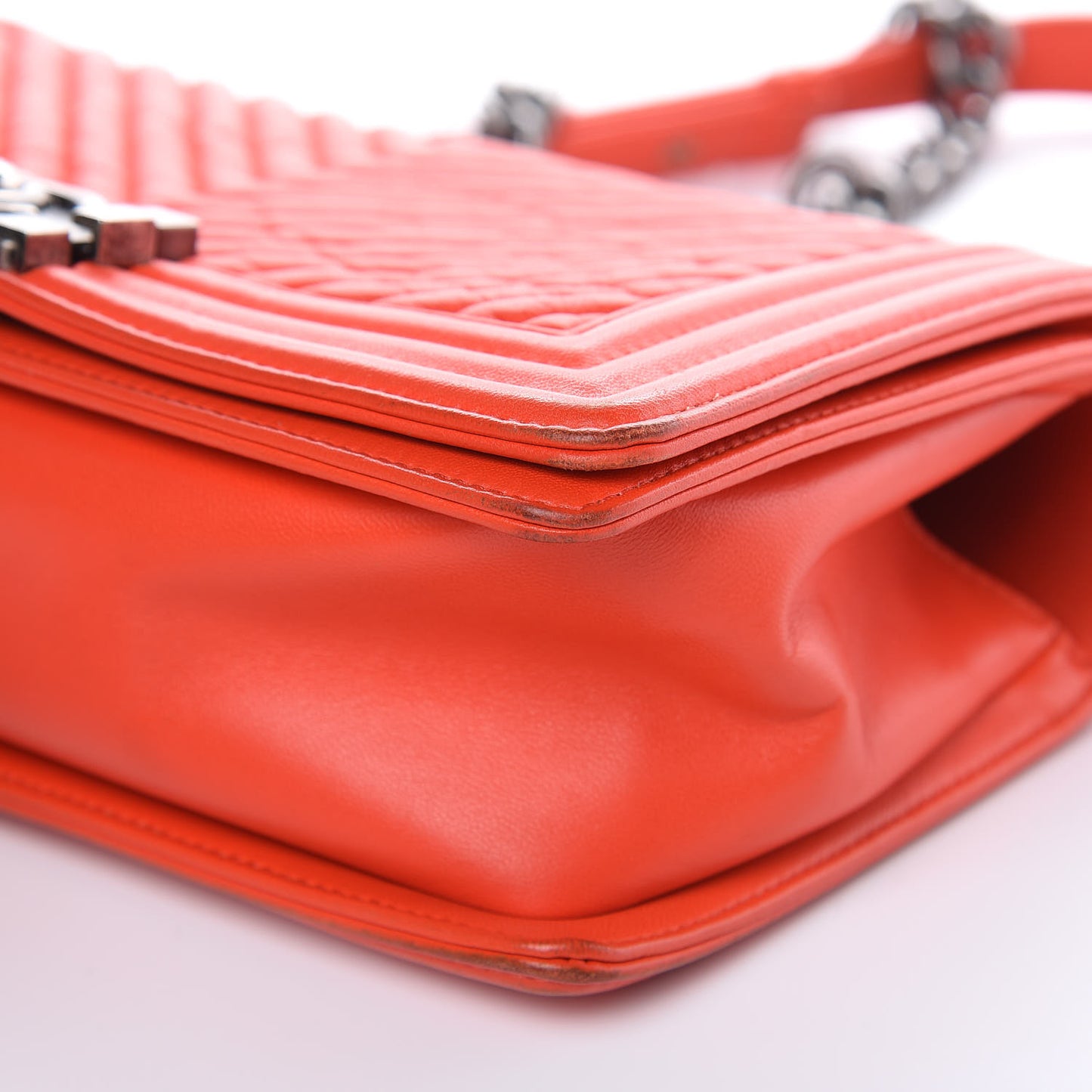 Wrinkled Lambskin Chevron Quilted Medium Boy Flap Orange