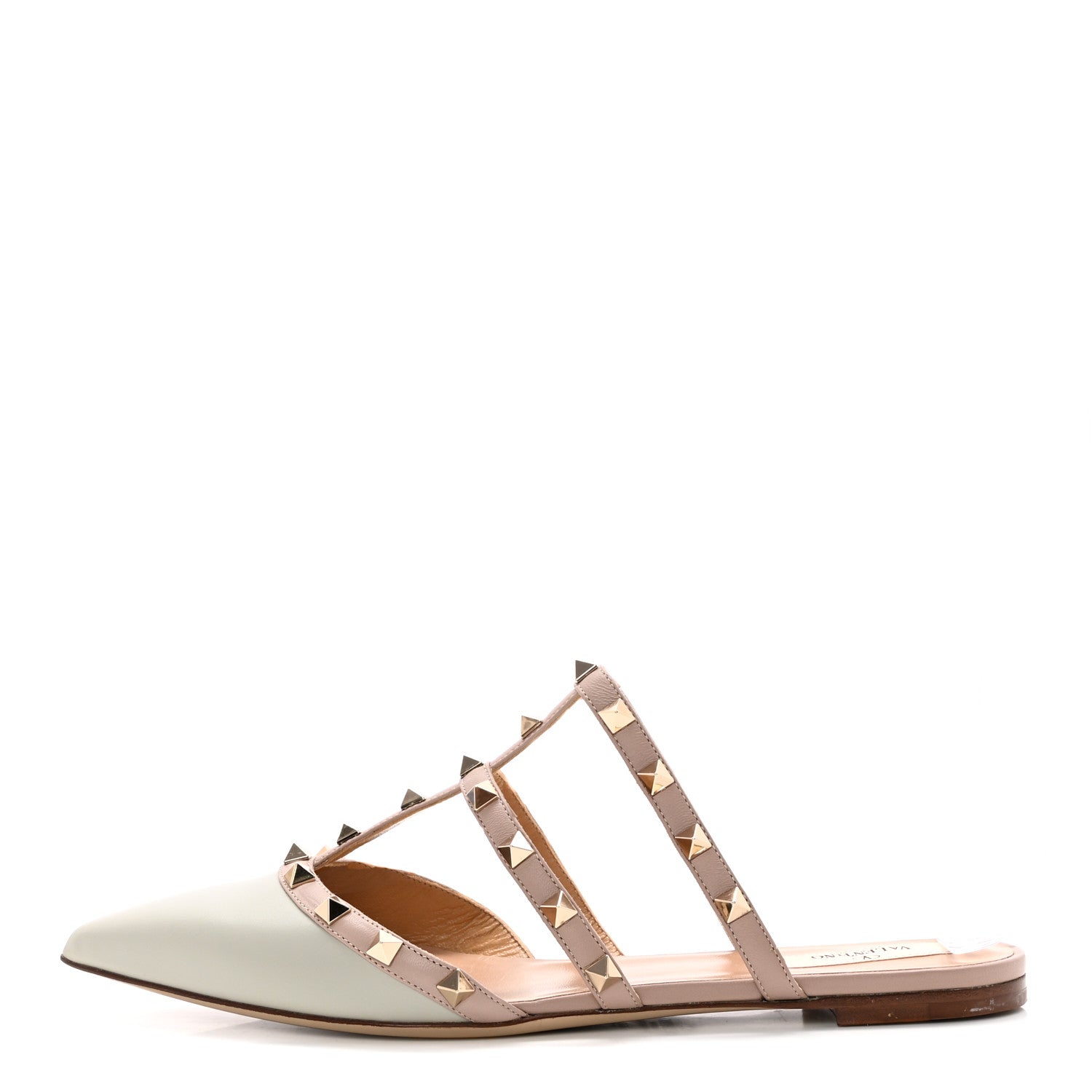 Valentino Garavani Nappa Rockstud Flat Cage Mules 39 Opal Grey Poudre 1 of 13