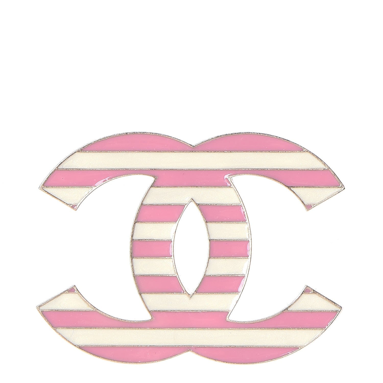 Chanel Enamel Striped CC Brooch Pink Gold 1 of 4