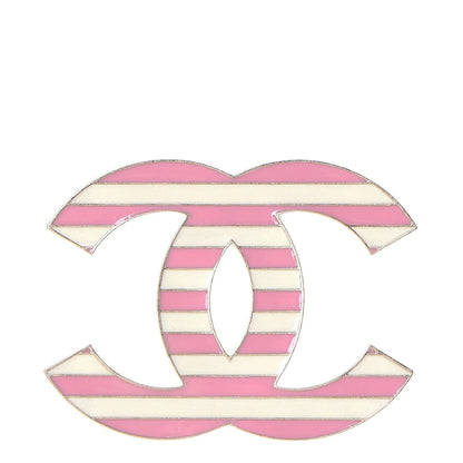 Chanel Enamel Striped CC Brooch Pink Gold 1 of 4