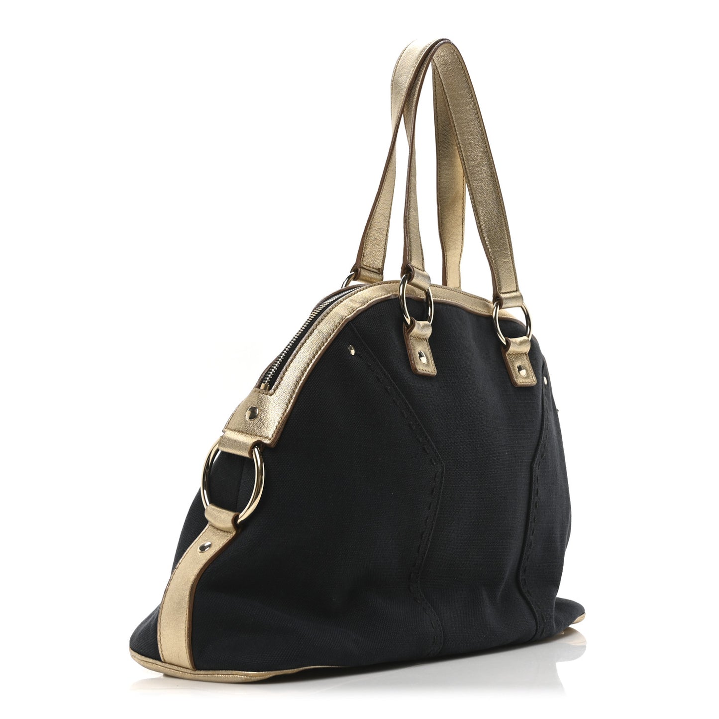 Metallic Calfskin Canvas Large Muse Black Gold