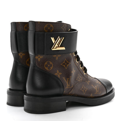 Louis Vuitton Calfskin Monogram Wonderland Flat Ranger Boots 38 Black 4 of 11