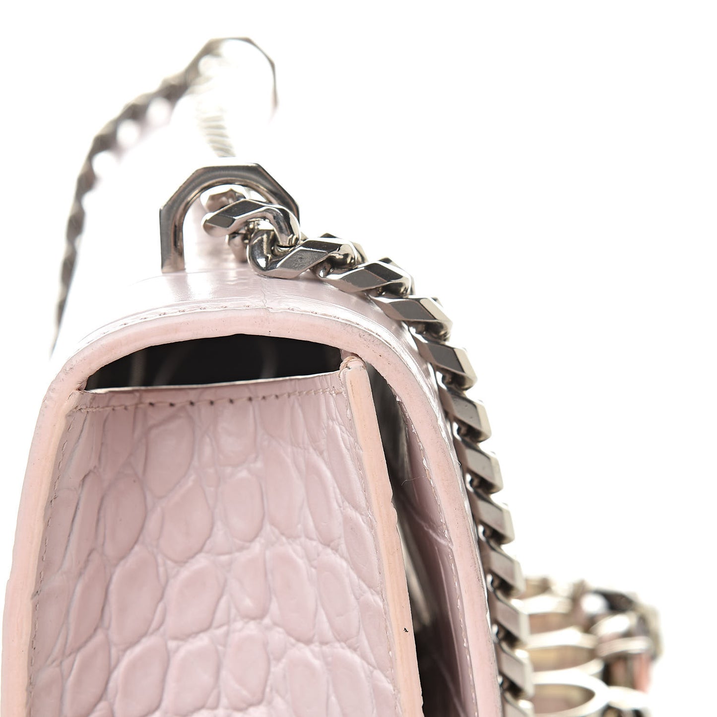 Calfskin Crocodile Embossed Knuckle Shoulder Bag Light Pink
