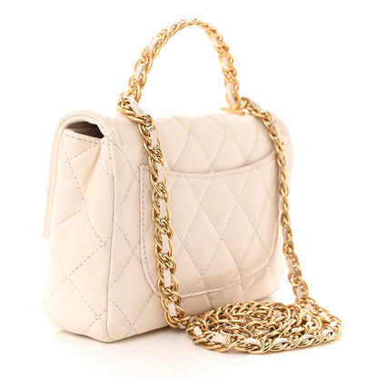 Chanel Shiny Lambskin Quilted Golden Links Top Handle Flap White 3 of 12