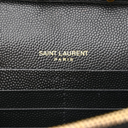 Saint Laurent Grain De Poudre Matelasse Chevron Monogram Chain Wallet Black 6 of 11