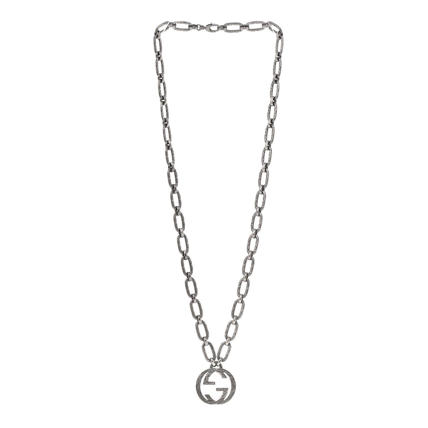 Sterling Silver Textured Interlocking G Pendant Necklace