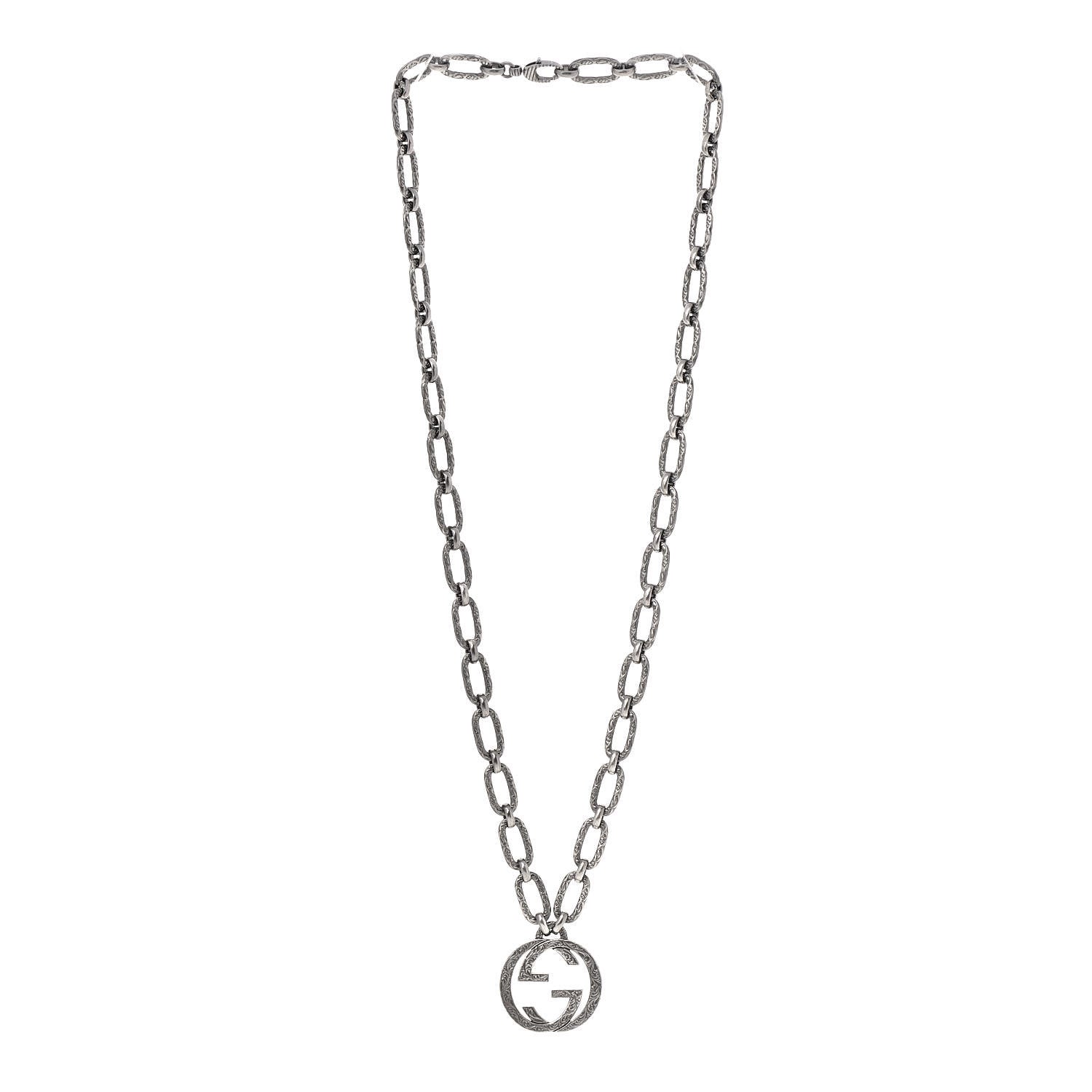Gucci Sterling Silver Textured Interlocking G Pendant Necklace 3 of 5