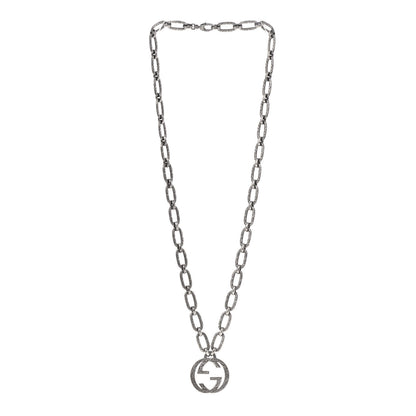 Gucci Sterling Silver Textured Interlocking G Pendant Necklace 3 of 5