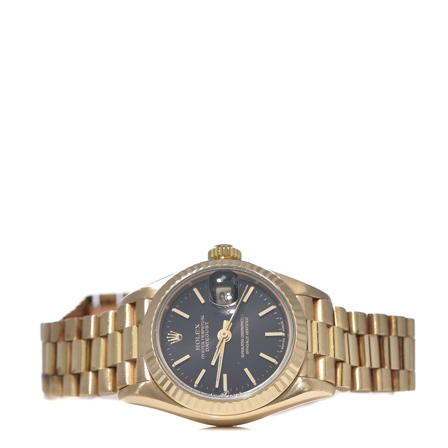 Rolex 18K Yellow Gold 26mm Datejust President Watch Black 69178 3 of 8