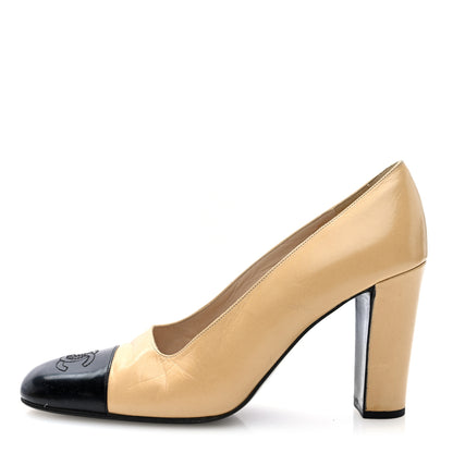 Chanel Lambskin Cap Toe CC Pumps 36.5 Beige Black 1 of 11