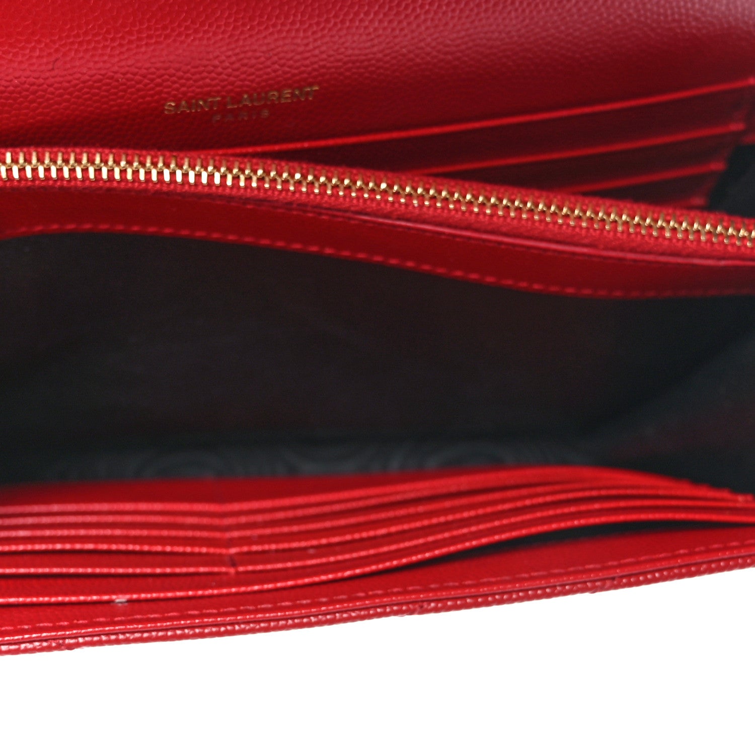 Saint Laurent Grain De Poudre Matelasse Chevron Monogram Chain Wallet Rouge Eros 6 of 9