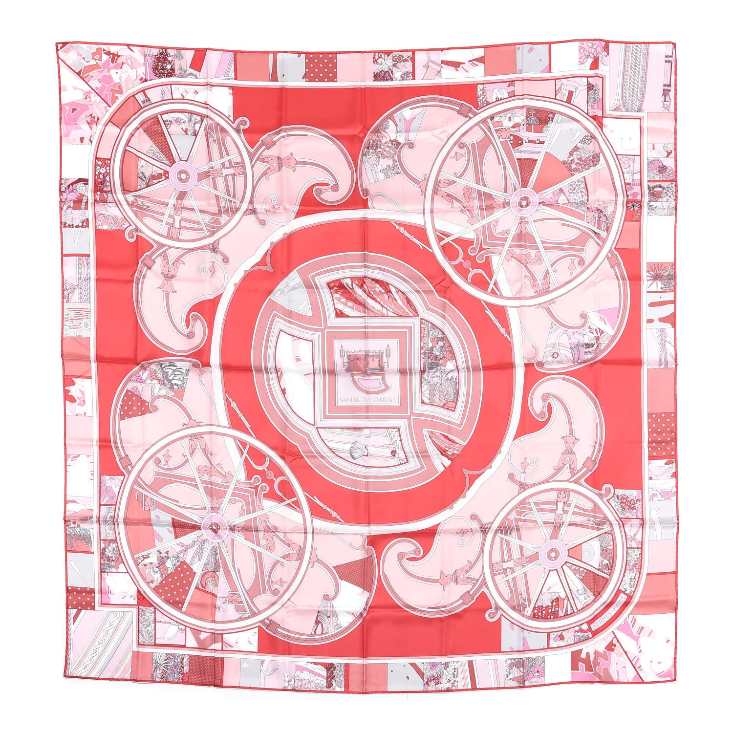 Hermes Silk Washington Carriage Scarf 140 Rouge Grenadine Rose Pale 1 of 4