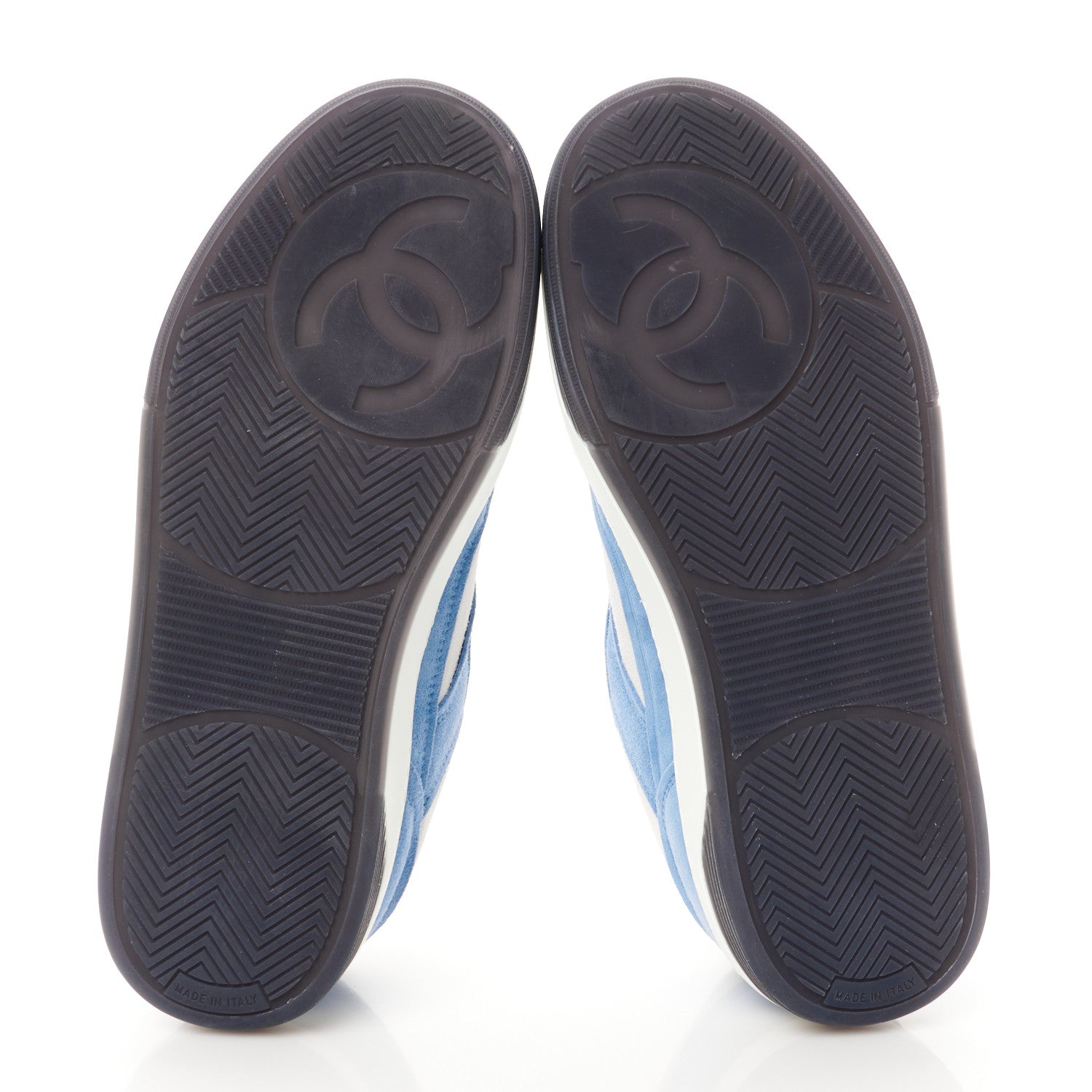 Chanel Suede Kidskin Womens CC Sneakers 37.5 White Blue 5 of 10