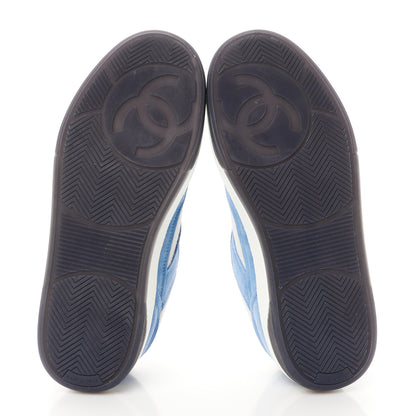 Chanel Suede Kidskin Womens CC Sneakers 37.5 White Blue 5 of 10