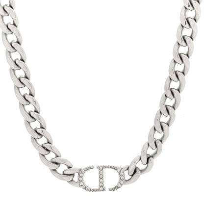 Christian Dior Metal Crystal CD Chain Link Necklace Silver 1 of 4