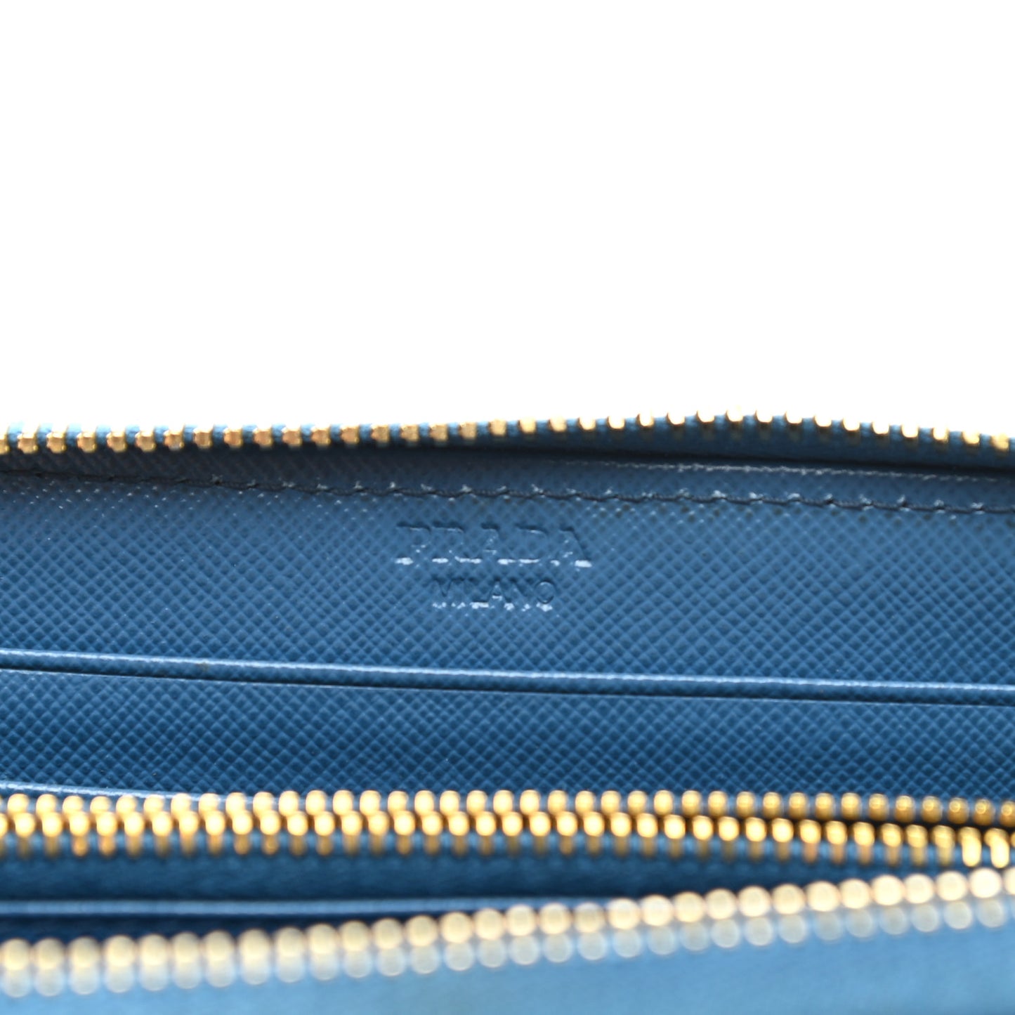 Saffiano Metal Zip Around Wallet Blue