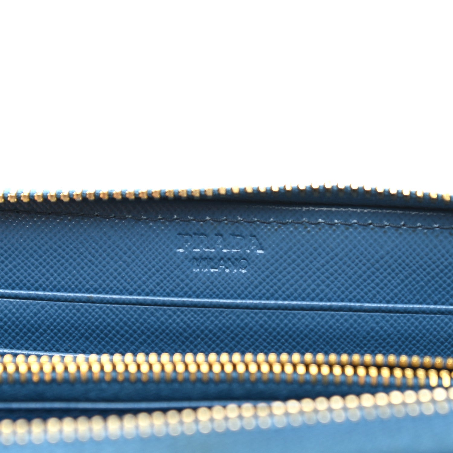 Prada Saffiano Metal Zip Around Wallet Blue 6 of 8