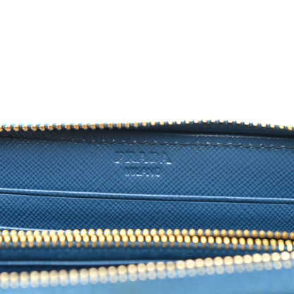 Prada Saffiano Metal Zip Around Wallet Blue 6 of 8
