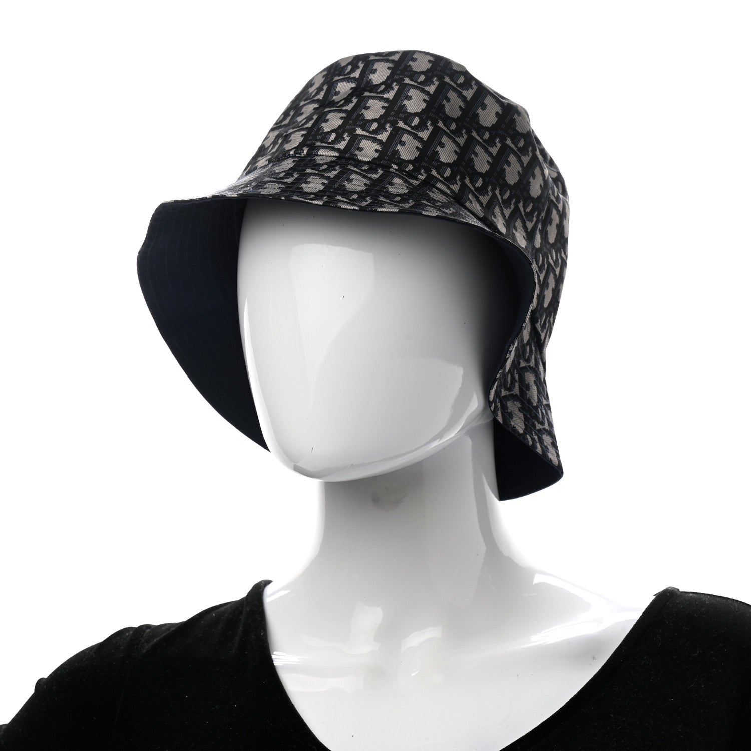 Christian Dior Polyester Cotton Oblique Teddy-D Brim Bucket Hat 58 Black 2 of 8