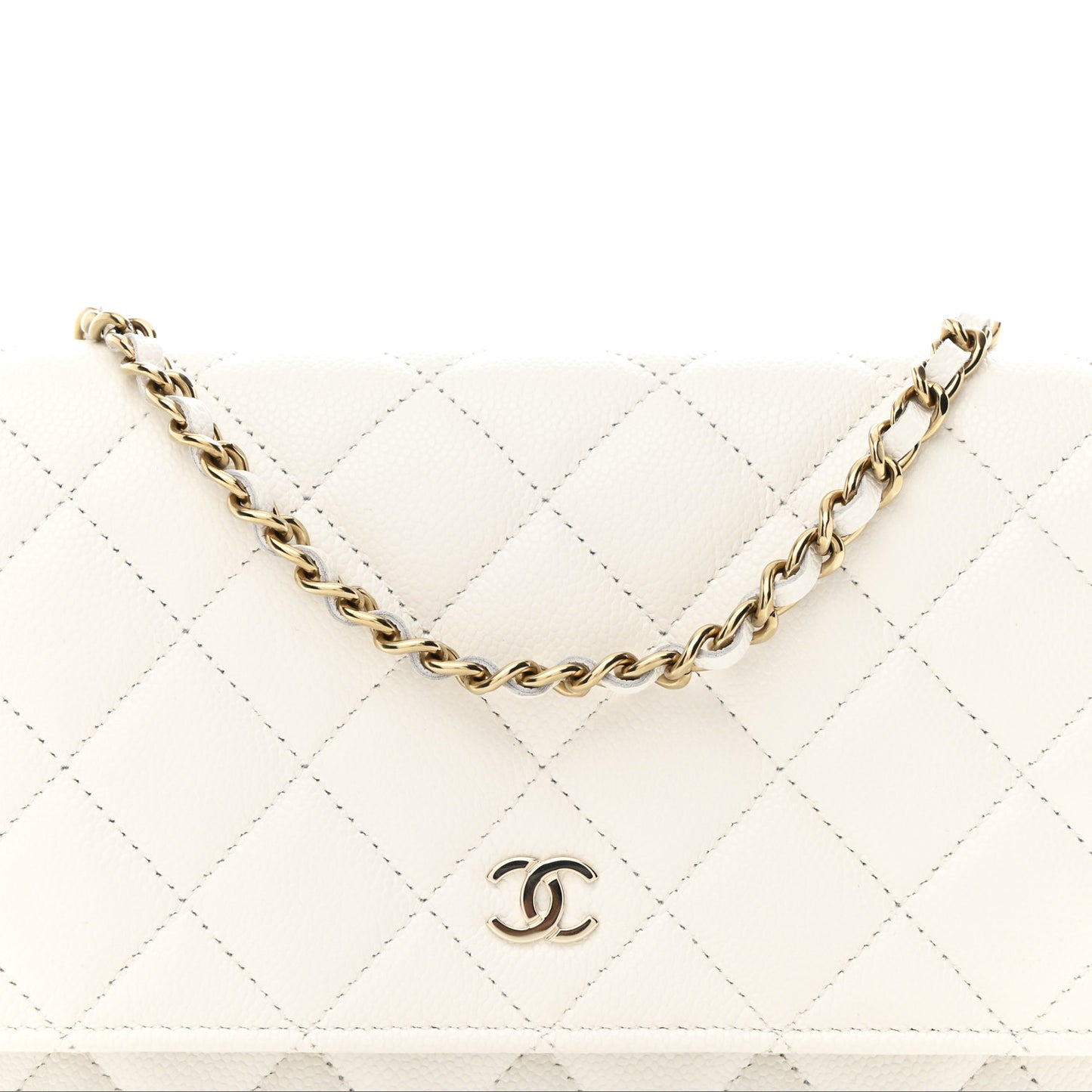 Caviar Quilted Wallet On Chain WOC White
