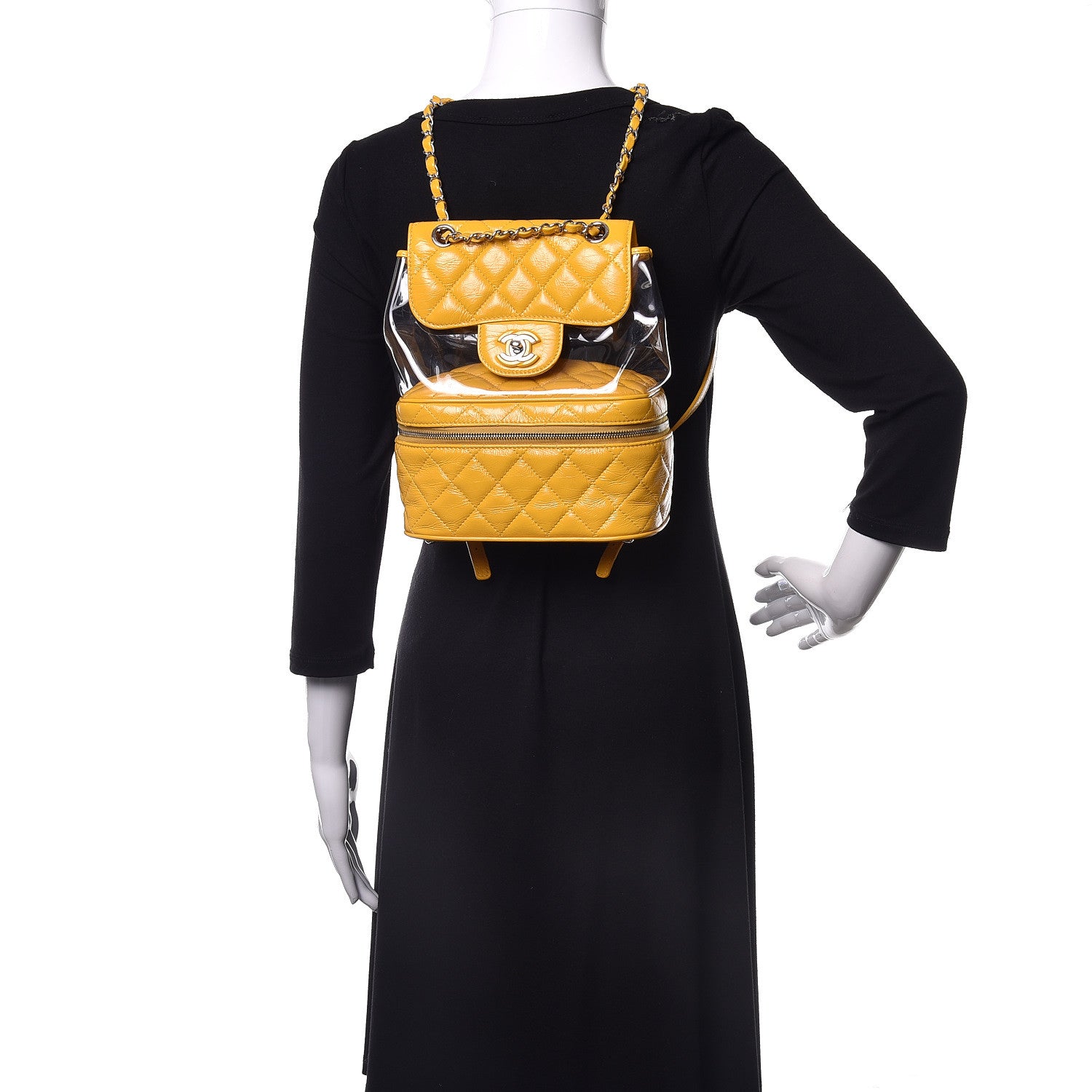 Chanel Crumpled Calfskin PVC Quilted Backpack Yellow 2 of 10