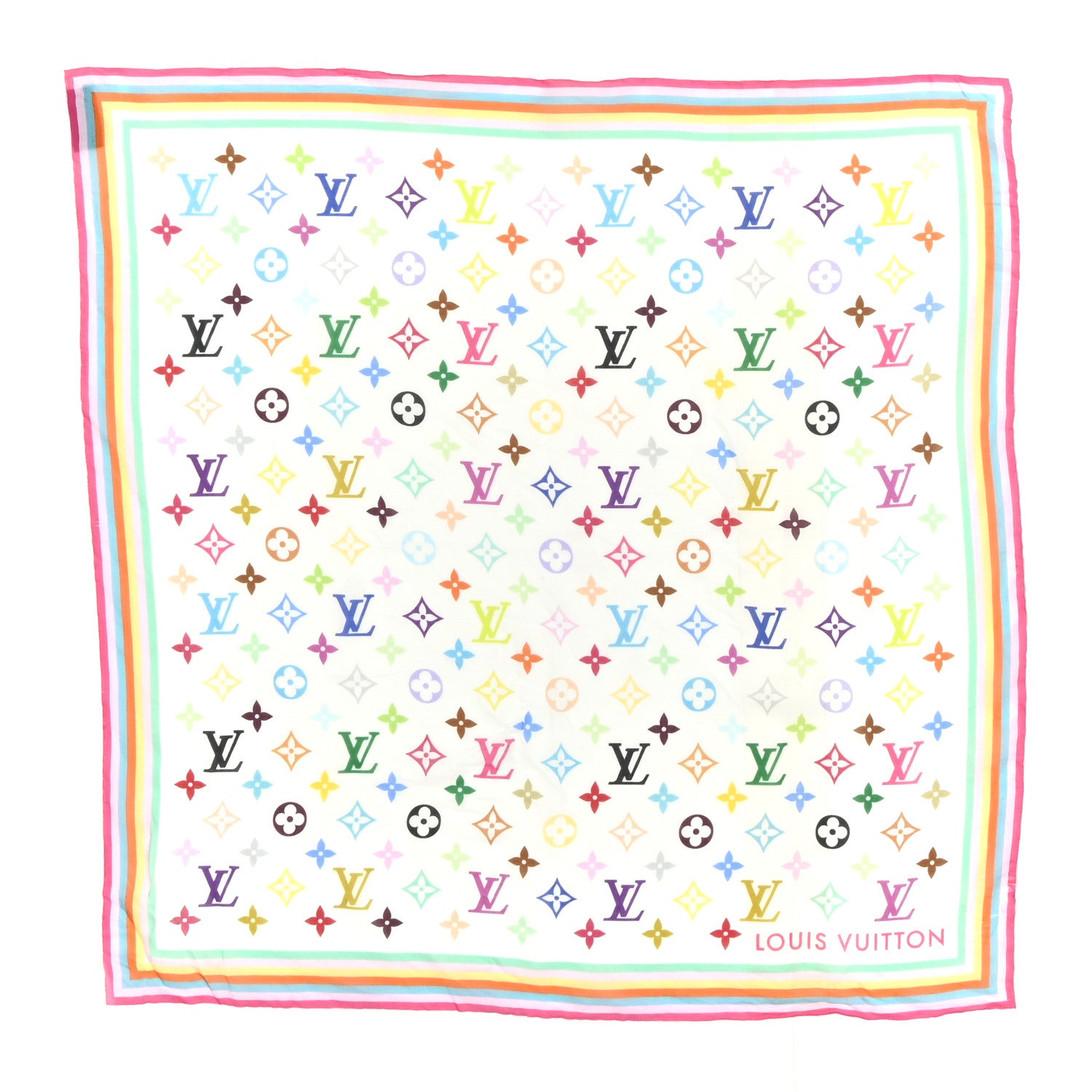 Louis Vuitton LV X TM Silk Cotton Monogram Multicolor Square Scarf 55 White 1 of 5