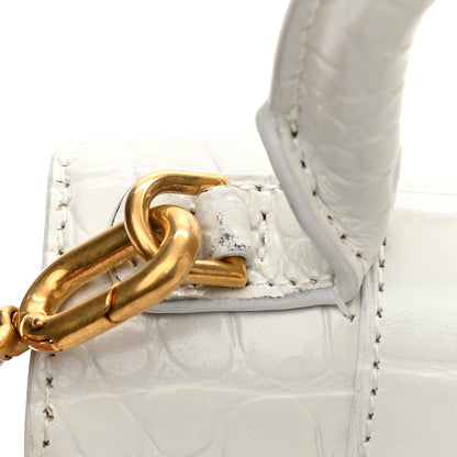 Balenciaga Shiny Calfskin Crocodile Embossed Hourglass Top Handle Bag XS White 12 of 14