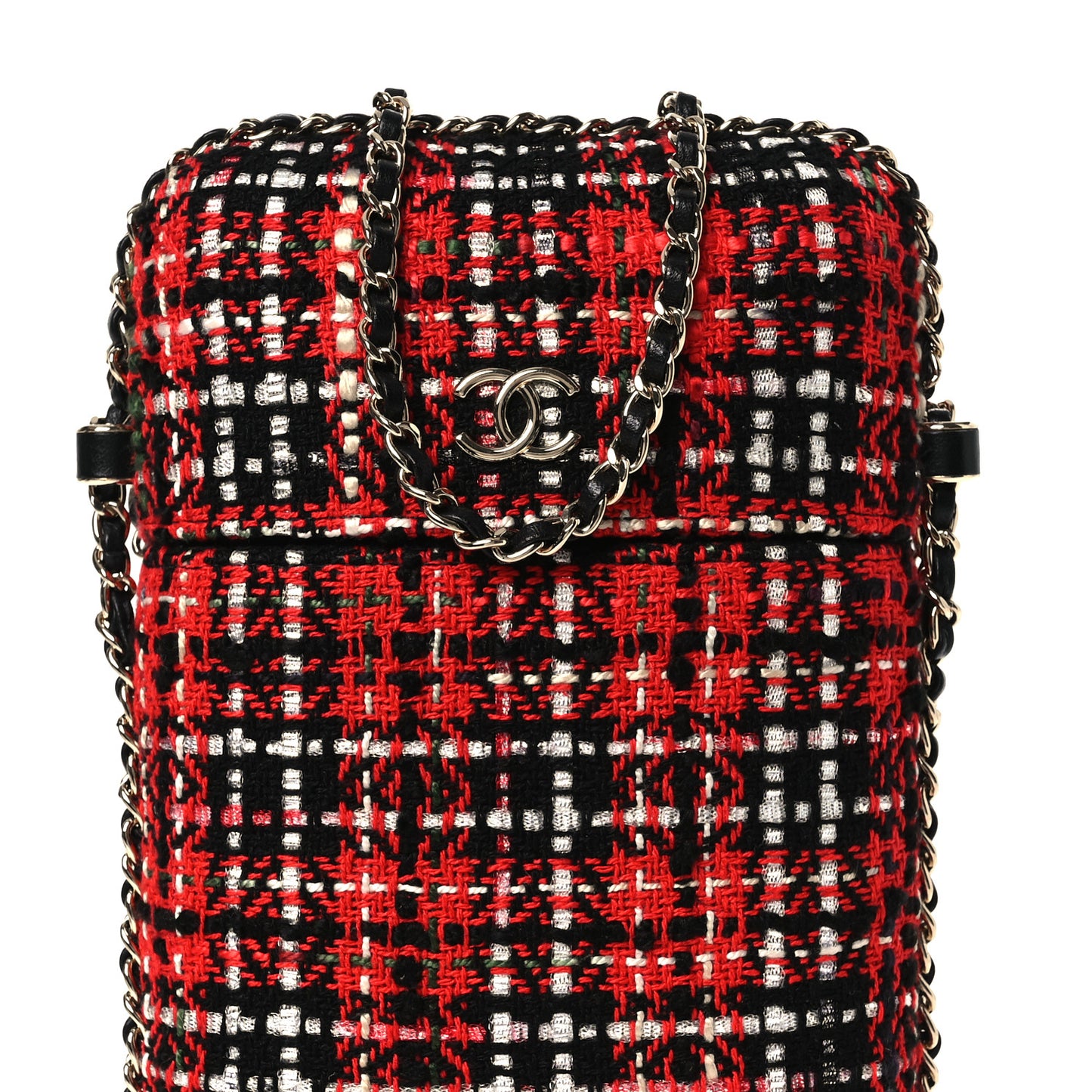 Tweed Chain Around Phone Holder Red Multicolor