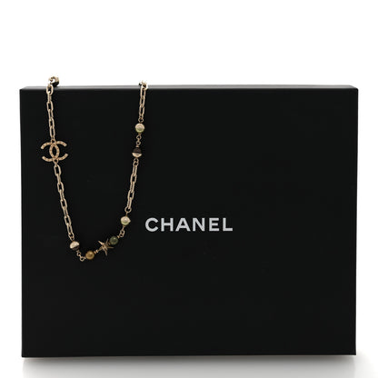 Chanel Beaded Star CC Long Necklace Green Gold 5 of 5