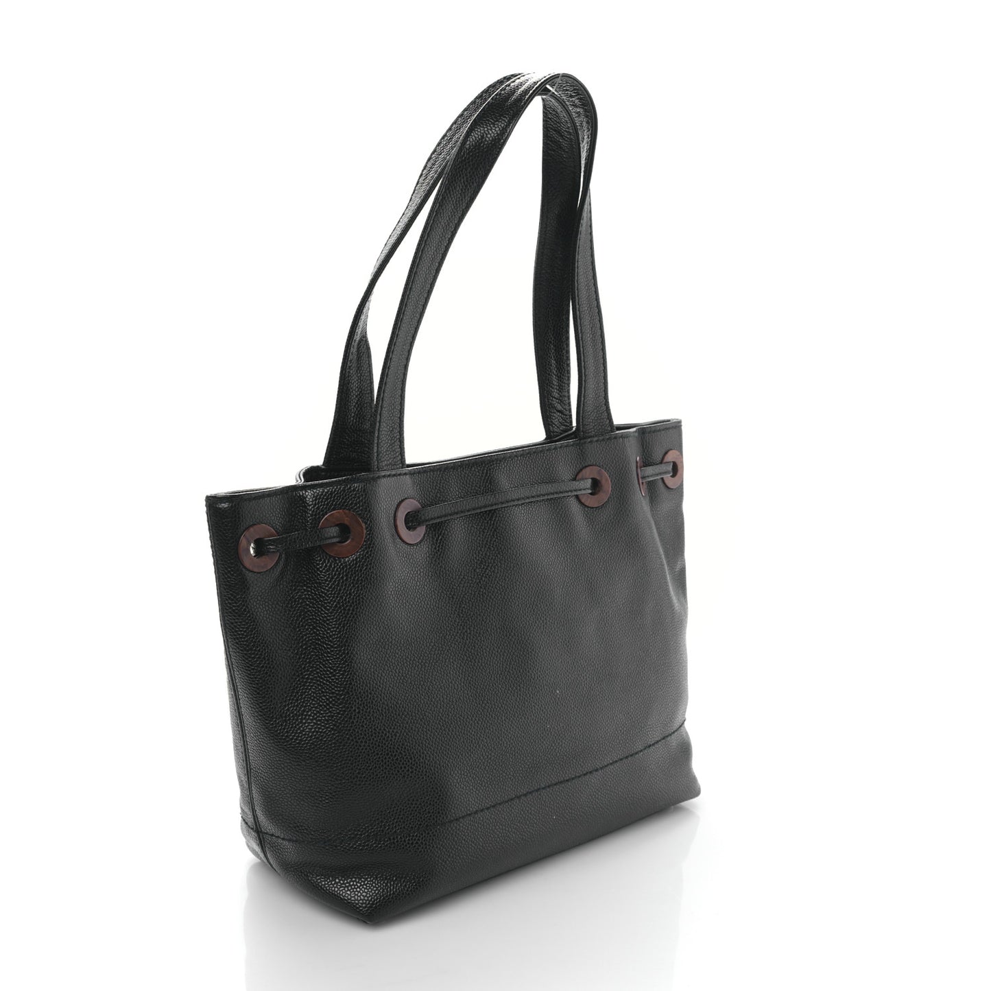 Caviar Wood CC Drawstring Bucket Bag Black