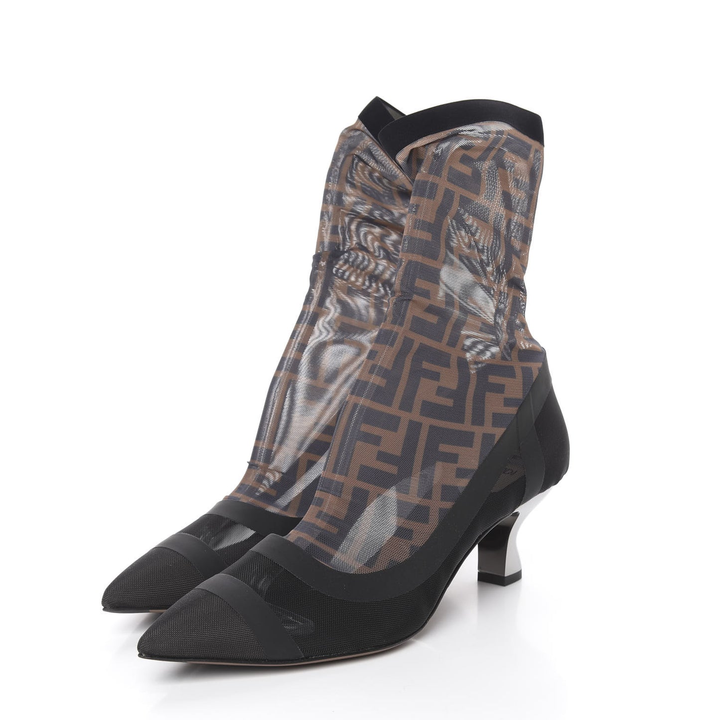 Technical Mesh FF Colibri Low Heel Ankle Boots 40 Black Tobacco