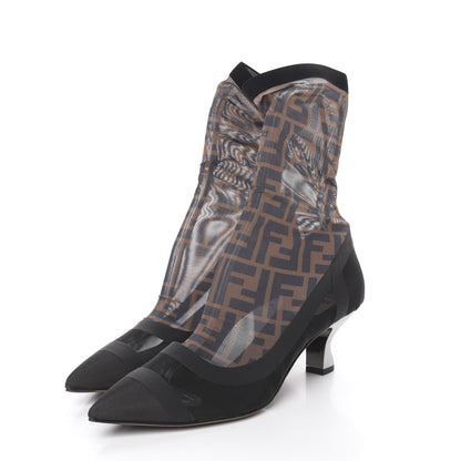 Fendi Technical Mesh FF Colibri Low Heel Ankle Boots 40 Black Tobacco 3 of 7