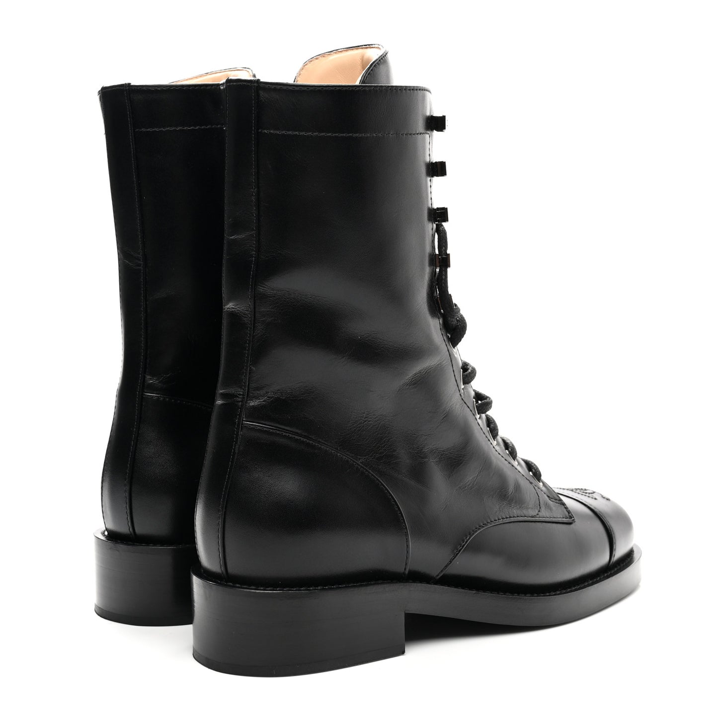 Calfskin Lace Up Combat Boots 37.5 Black