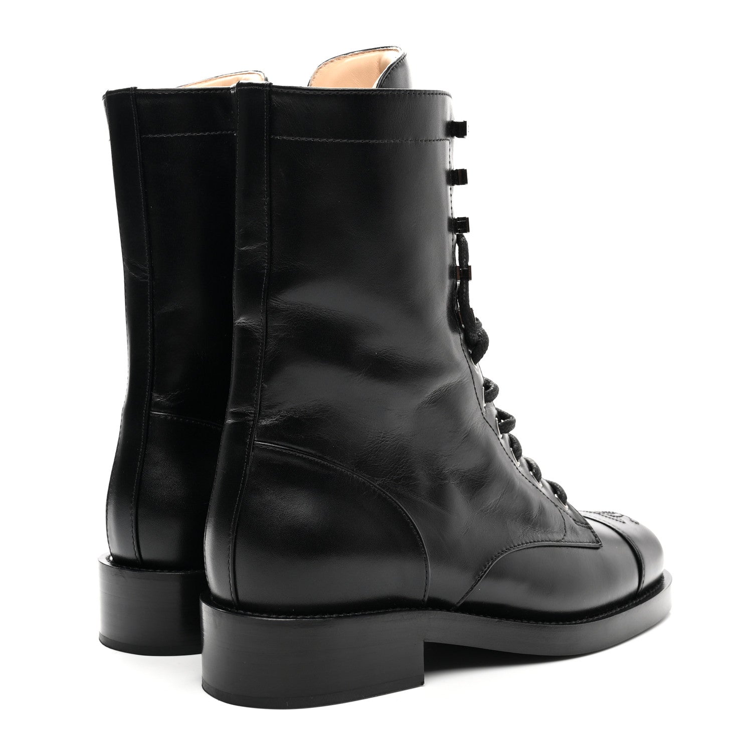 Chanel Calfskin Lace Up Combat Boots 37.5 Black 4 of 9
