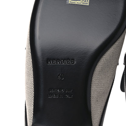 Hermes Canvas Calfskin Womens Groupie Mules 40 Prunoir Black 5 of 7