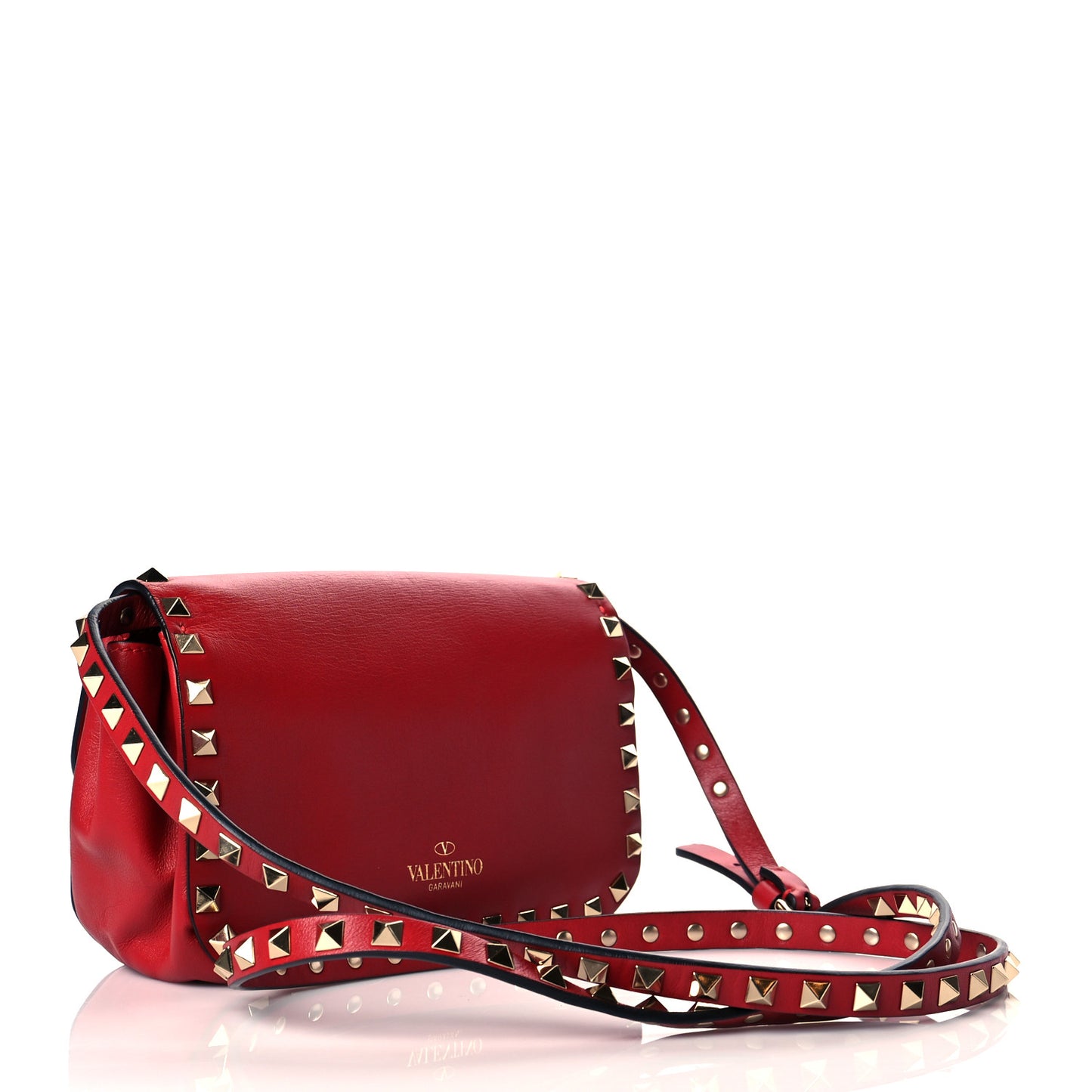 Vitello Mini Rockstud Flap Saddle Crossbody Bag Rosso Valentino
