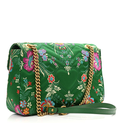Gucci Jacquard Matelasse Floral Medium GG Marmont Shoulder Bag Green 3 of 10