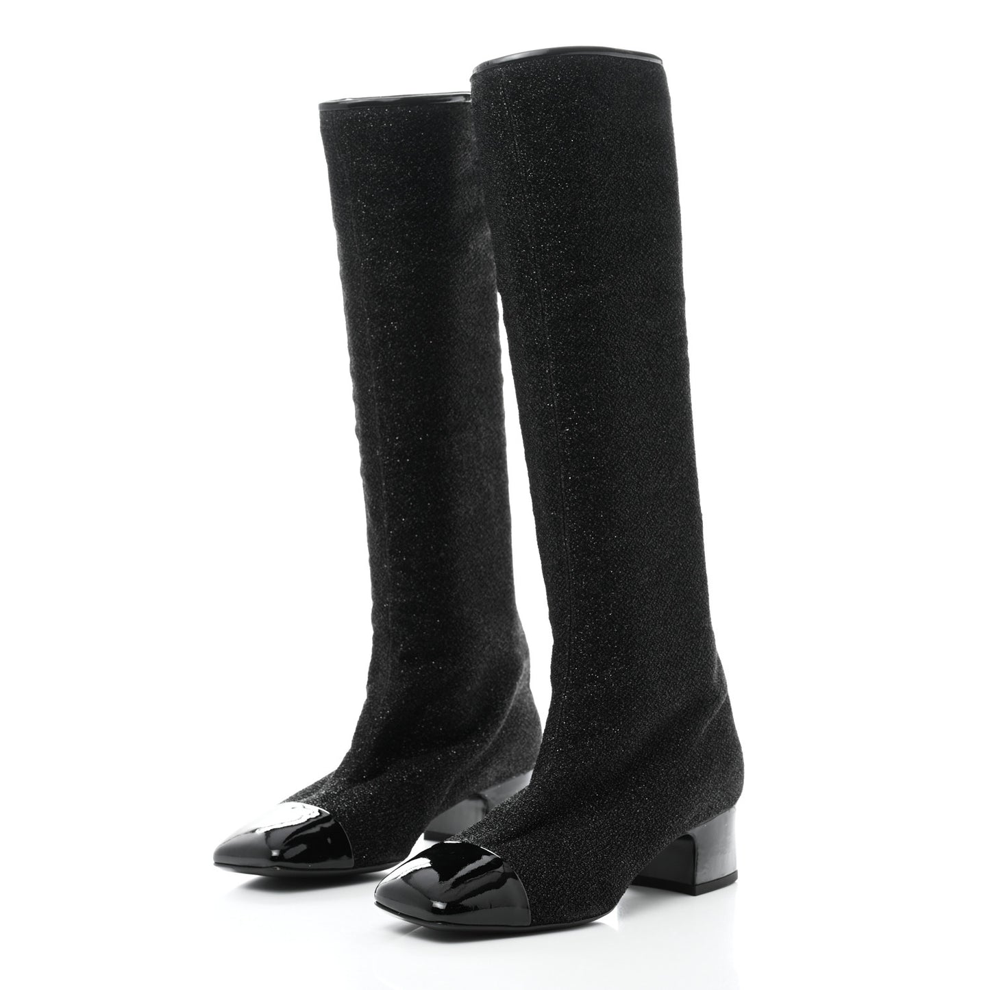 Glitter Patent Cap Toe High Boots 37 Black