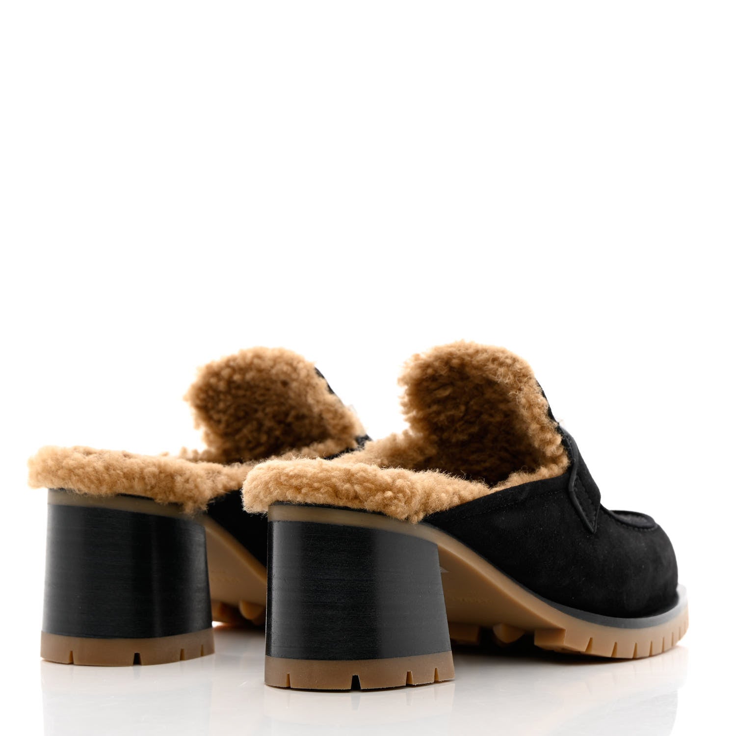 Hermes Suede Goatskin Woolskin Flore 60 Mules 37 Black Camel 4 of 8