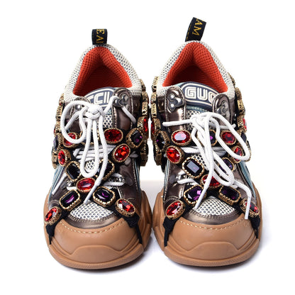 Gucci X SEGA Metallic Calfskin Mesh Removable Crystals Womens Flashtrek Sneakers 36 Rame Mystic White Lago 5 of 10