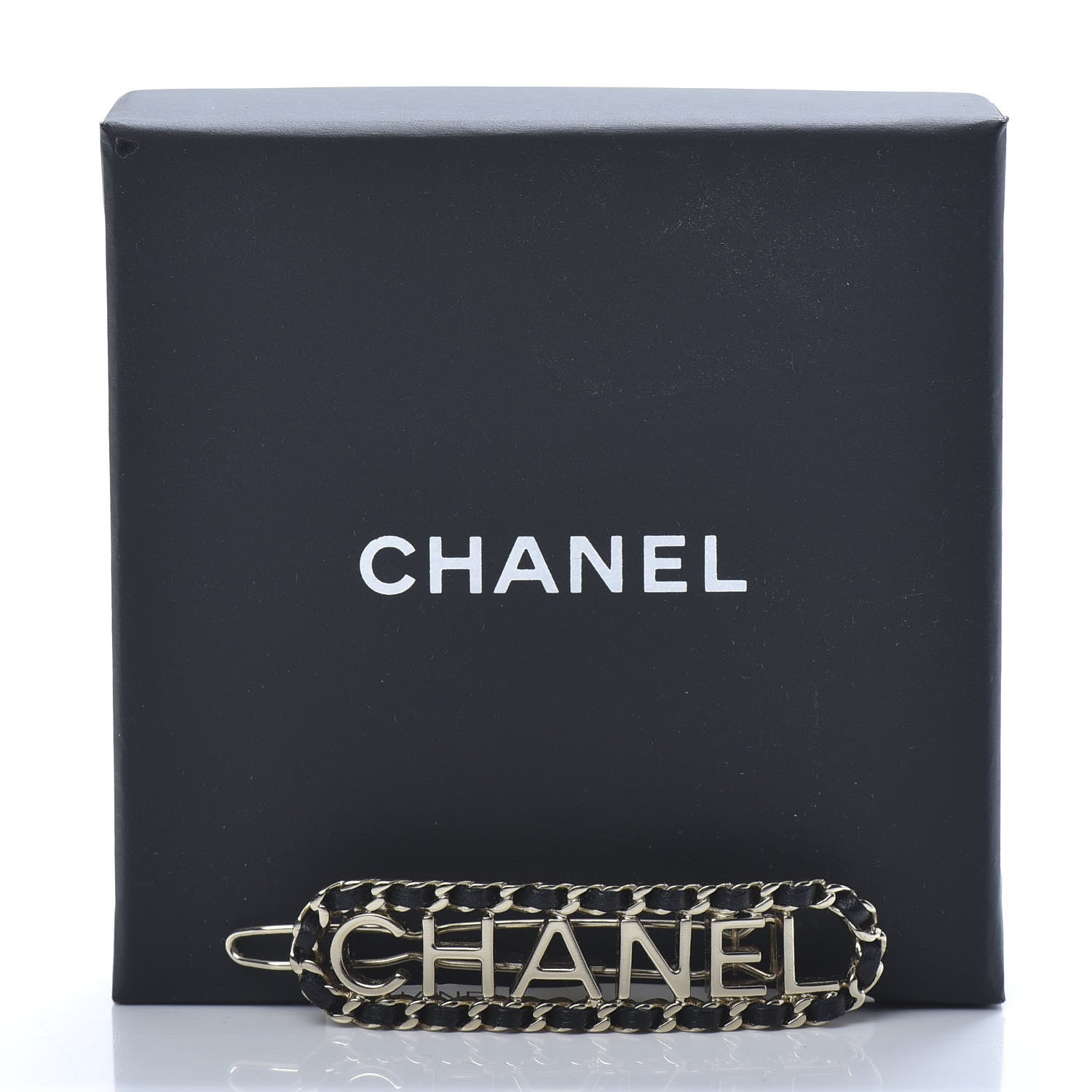 Chanel Metal Lambskin Vintage Allure Logo Hair Clip Black Gold 4 of 4