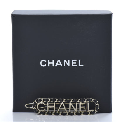 Chanel Metal Lambskin Vintage Allure Logo Hair Clip Black Gold 4 of 4
