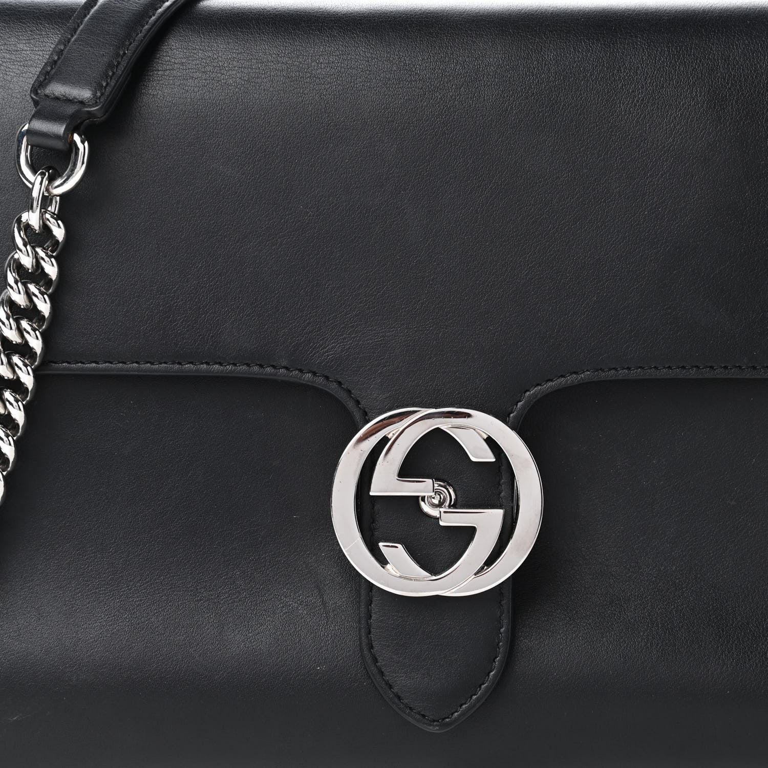 Gucci Moon Calfskin Medium Interlocking G Shoulder Bag Black 10 of 12