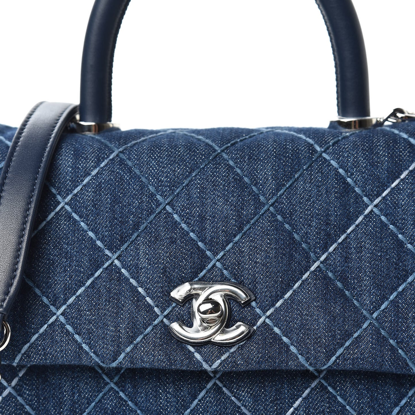 Denim Quilted Mini Coco Handle Flap Blue